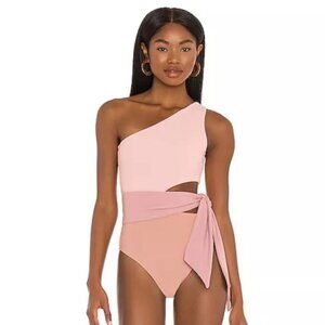 Beach Riot Blush Carlie One-Shoulder  Swimsuit with Tie Waist sz S